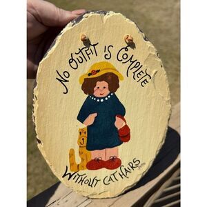 Wall Hanging Kitsch Slate Retro Plain Jane Novelty Cat Humor‎ Plaque Signed Vtg